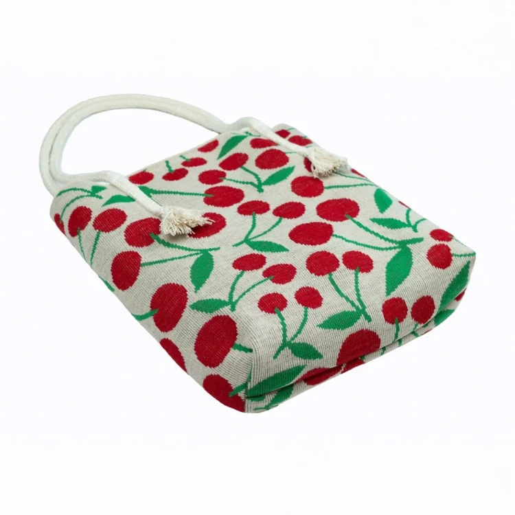 Torba żakardowa na ramię, beżowa wzór wisienki Regnis