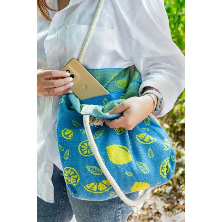 Torebka żakardowa, niebieska w cytryny Regnis