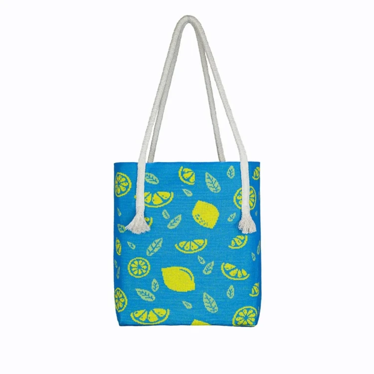 Torebka żakardowa na ramię, niebieska w cytryny Regnis
