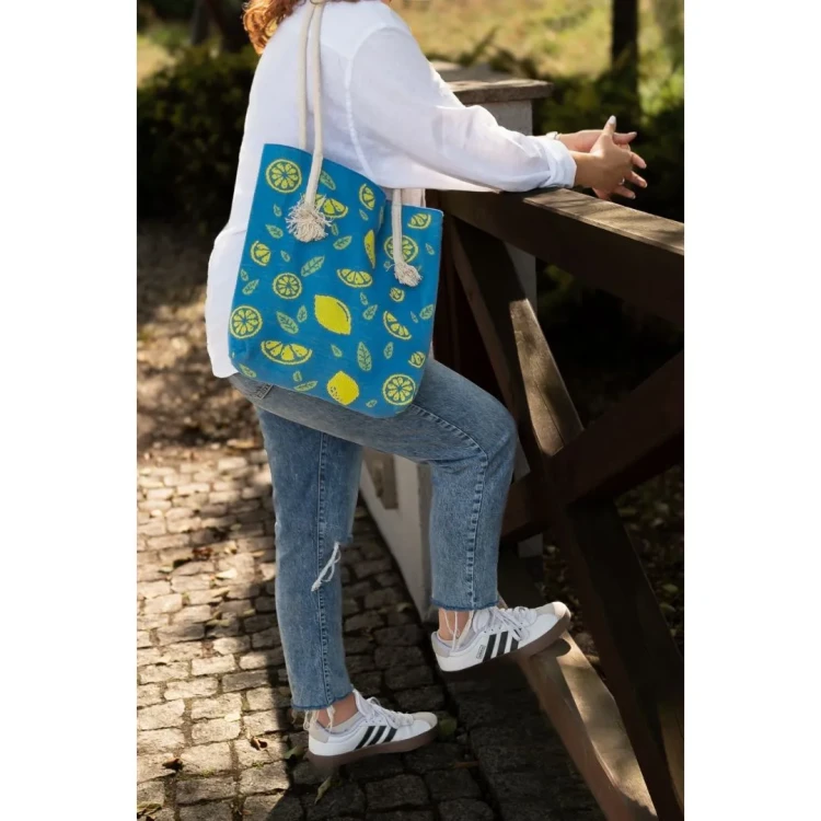Torba żakardowa na ramię, niebieska w cytryny Regnis