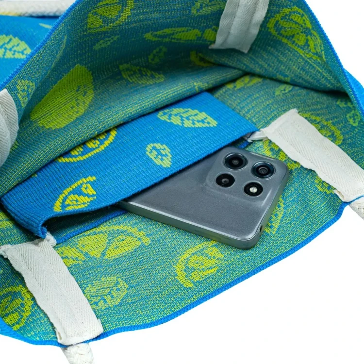 Torebka żakardowa na ramię z kieszonką, niebieska w cytryny Regnis